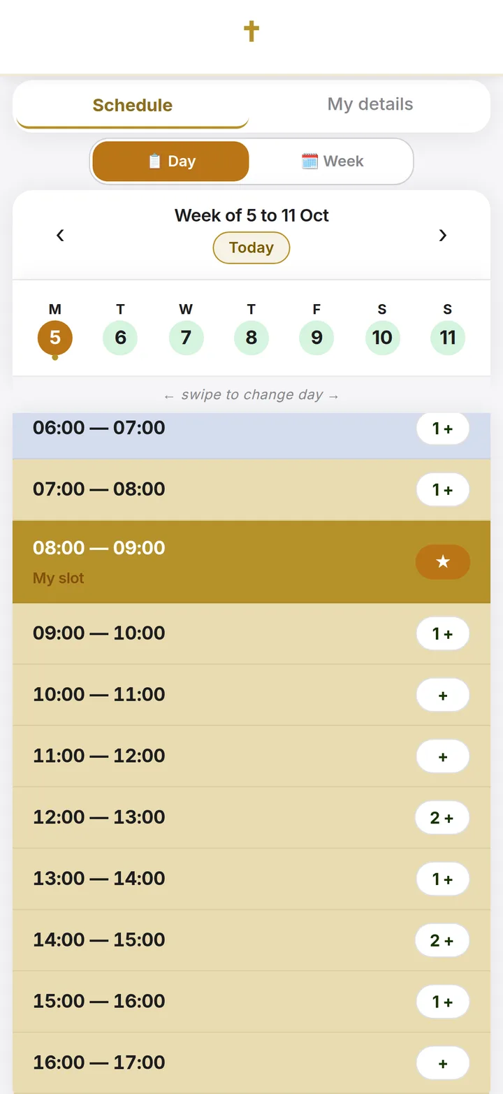 Day view on a phone, with “My hour” marked by a star