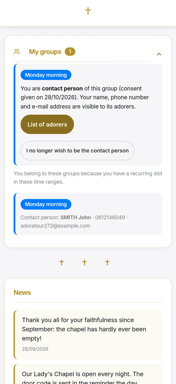 My groups: the group, its contact person and their details