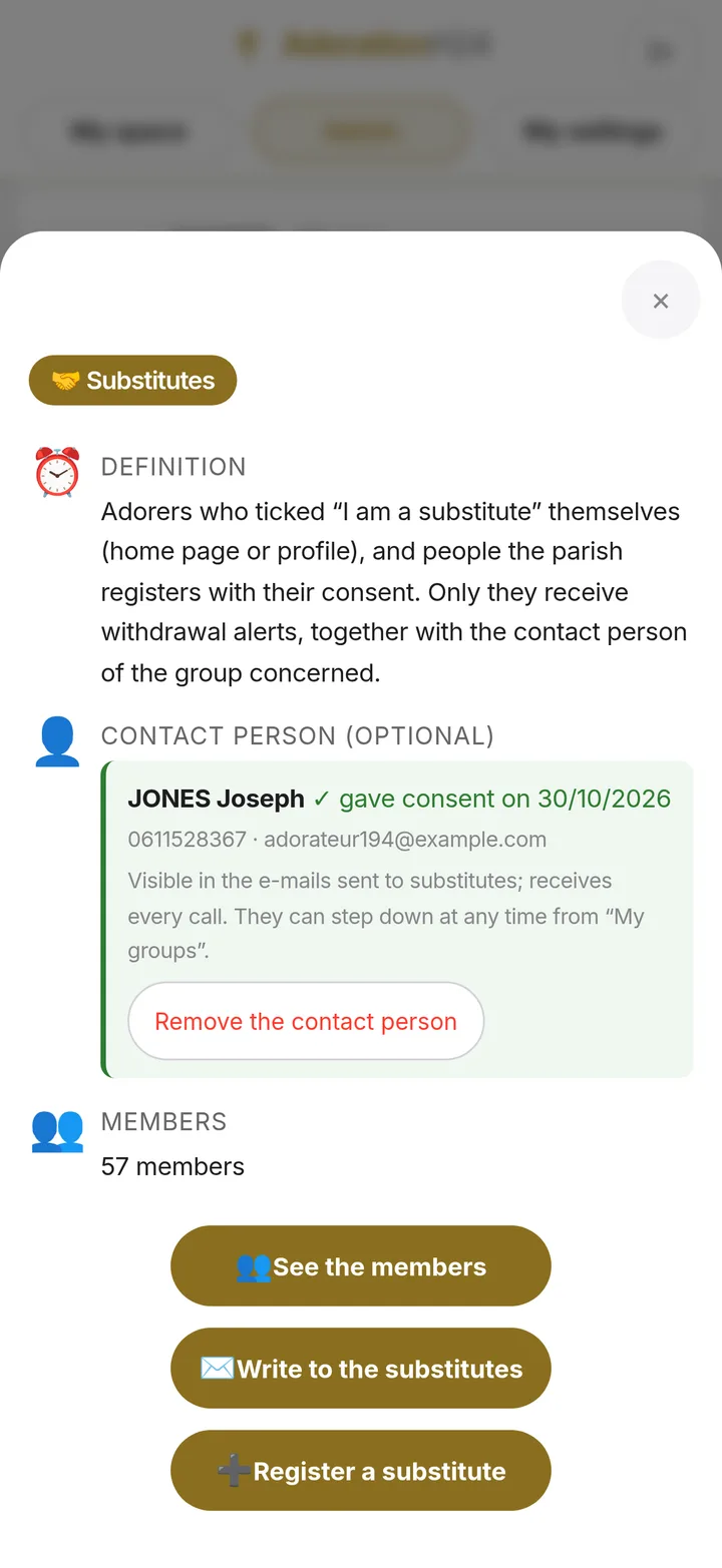 Substitutes group: definition, contact person, members, “Sign up a substitute”